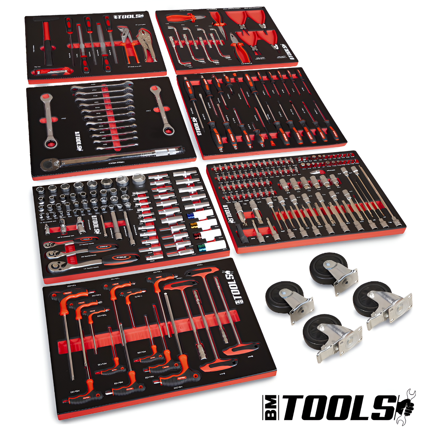 Servante d'atelier BM TOOLS 9/7 MONSTER-EDITION-ORANGE 7 tiroirs pleins 257 outils + Cric hydraulique Kraft Muller 2,25T ORANGE