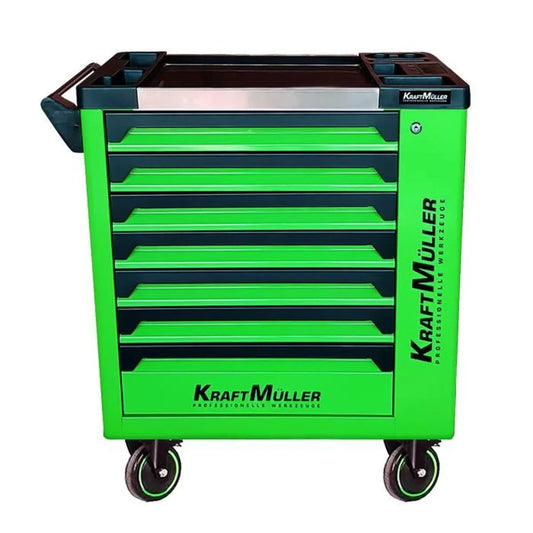 Servante d’atelier KraftMuller KM-7/6 VERTE 345 outils, clé Dynamo inclus – 7 tiroirs & 1 porte latérale